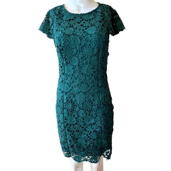 Lulus Womens Backless Lace Sheath Dress Short Sleeves Back Zip Green Size Small - Picture 4 of 11